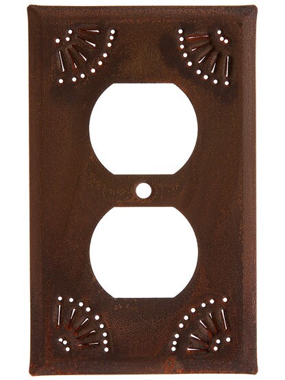 Pierced Country Tin Single Duplex Cover Plate in Rustic Tin.